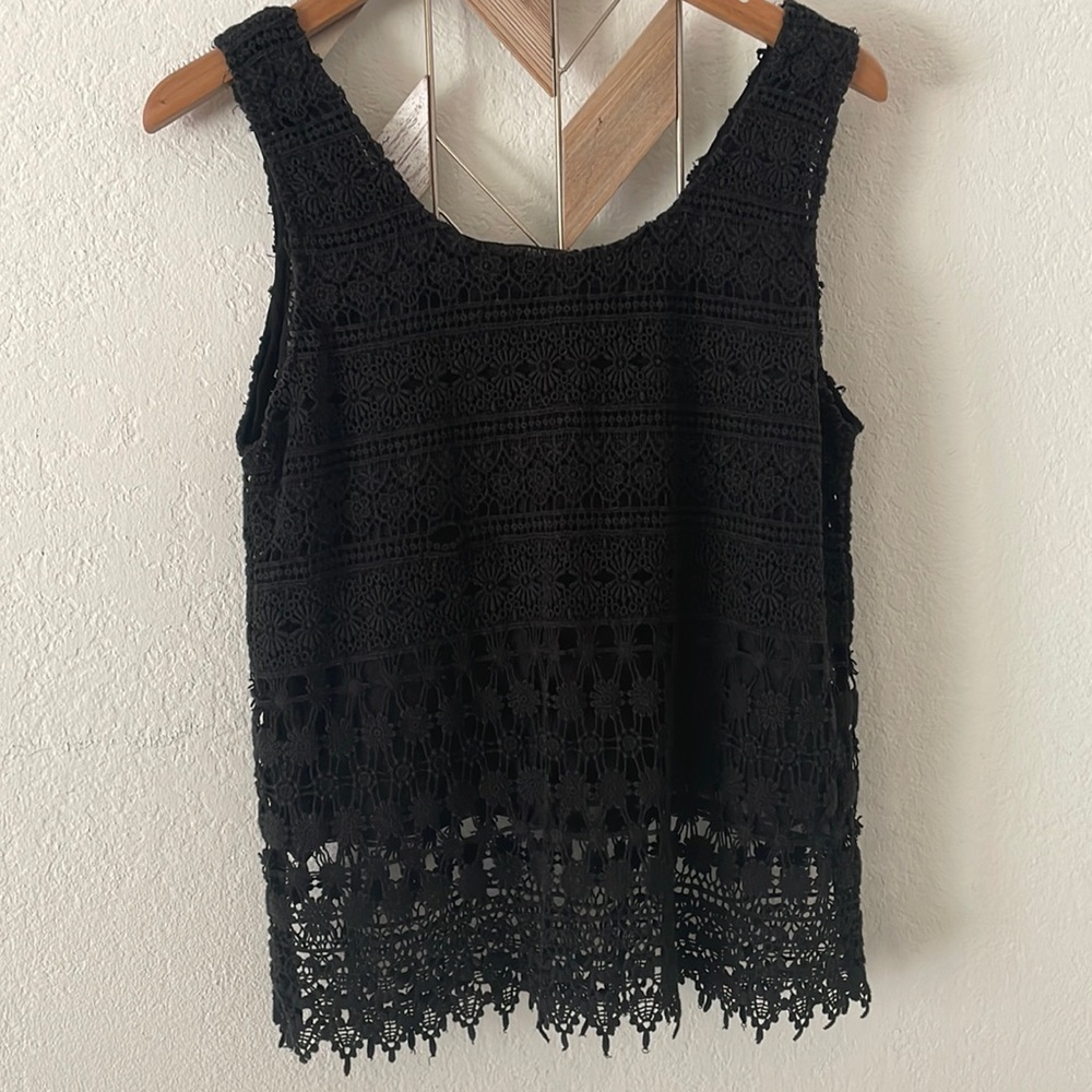 Iris Los Angeles black sheer crochet knit tank top